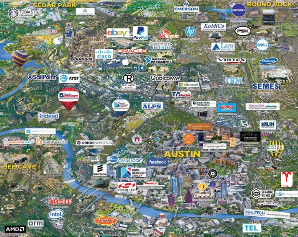 ‘실리콘 힐즈’로 불리는 오스틴 지역. [사진=www.siliconmaps.com]